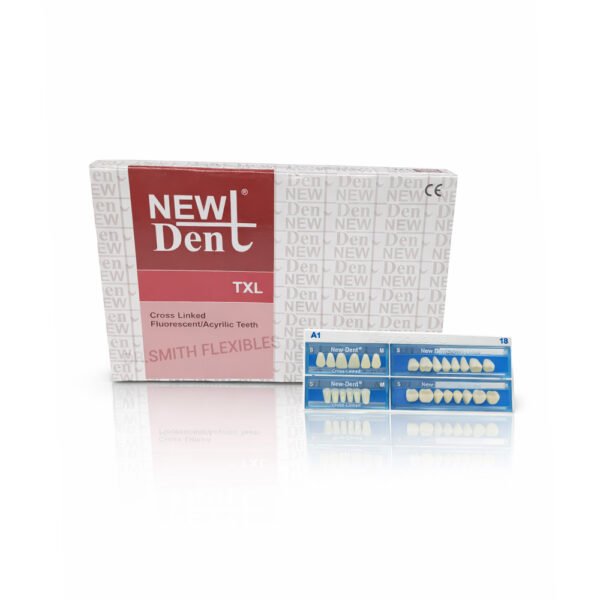 new dent txl two layer acrylic teeth set | cross linked fluorescent dental teeth (28 teeth) box of 4 teethsets
